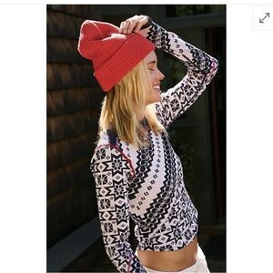 Free People Let's Race Fleece Lined Yarn Beanie Red new NWT one size hat